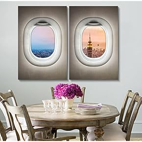 2 Panel Canvas Wall Art - Sunset City Scape Window View Canvas - Giclee Print Gallery Wrap Modern Home Art Ready to Hang - 16"x24" x 2 Panels