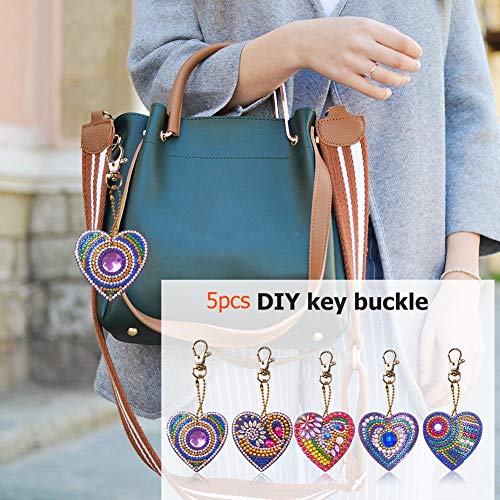 5pcs DIY Heart Sharp Keychain Diamond Painting Mosaic Making Kits 5D Diamond Painting Key Chain Full Drill Bag Love Hanging Ornaments