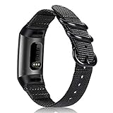 Fintie Bands for Fitbit Charge 3, Soft Woven Nylon Sports Band Replacement Strap for Fitbit Charge 3 and Charge 3 SE Fitness Activity Tracker Women Men (Black)