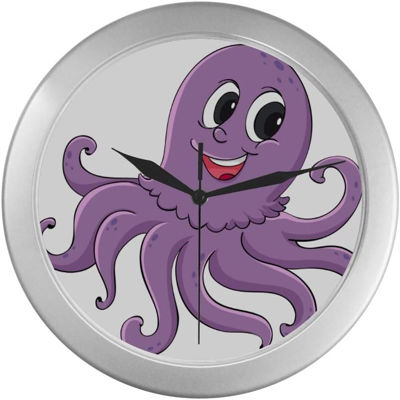 Amazon Com Lixhale Fancy Wall Clock Star Fish Purple Kind Octopus Smiles Living Room Wall Clock 9 65 Inch Silver Quartz Frame Decor For Office School Kitchen Living Room Bedroom Home Kitchen