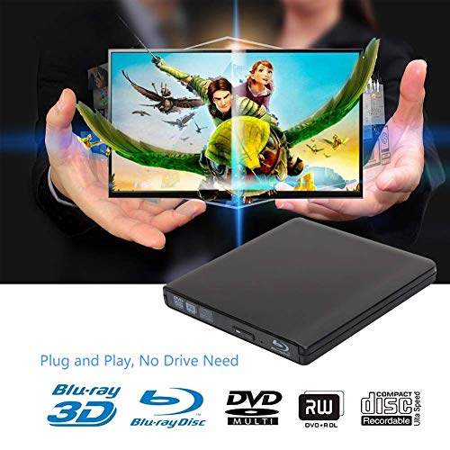 External 4K 3D Blu Ray DVD Drive Burner, Portable Ultra Slim USB 3.0 Blu Ray BD CD DVD Burner Player Writer Reader Disk for Mac OS, Windows 7/8/10,Linxus, Laptop