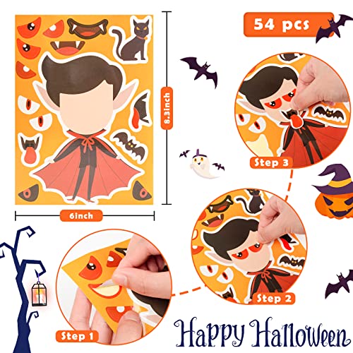 LovesTown 54PCS Halloween Stickers, Waterproof Halloween Make a Face Stickers Halloween Colors Sticker Toys for Kids Party Favors Halloween Activities