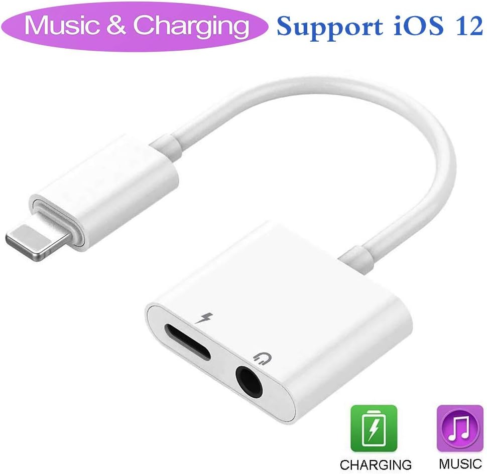 (Apple MFi Certified) 3.5mm Headphone Adapter for iPhone Splitter Jack Dongle Earphone Cable Charge and Aux Audio Connector for iPhone 11/11 Pro/X/XR,2 in 1 Headphone for Music and Charge Support 13