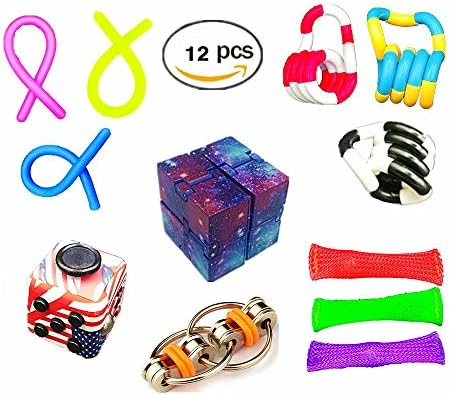 12 Pack Decompression Toys Set - fidget cube /Infinite Cube/fidget bike chain / Twist Toy/Mesh Marble/Stretch Strings.Helps Reduce Fidgeting Due to Stress and Anxiety for ADD, ADHD, Autism