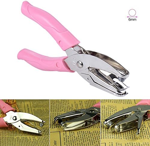 Hand held 1-Hole Metal DIY Craft Paper Punch Puncher Single Round Hole Punch Hand Tool with Pink Grip for Office Home School