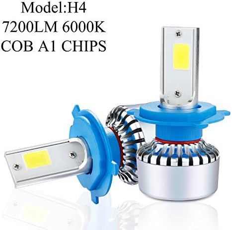 H4 LED Headlight Kit Bulbs COB Chip 7200LM Beam LED Conversion Kit with COB Chip and Fan ，H7 led kit Replace for Halogen Lights or HID Bulbs, 2 Pack - 2 Year Warranty (H4)