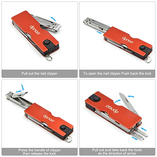 Dpnao Multitool Nail Clippers Pocket Nail File Folding Knife with Scissors Tweezers Flashlight Stainless Steel - Thumbnail 4