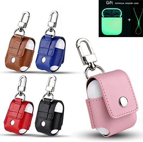 Airpods Case PU Leather Portable Protective Cover Carrying Case with Metal Clasp and Keychain &amp; AirPods Silicone Nightglow Green Case Premium Quality Waterproof Shock Resistant Case for Apple AirPods
