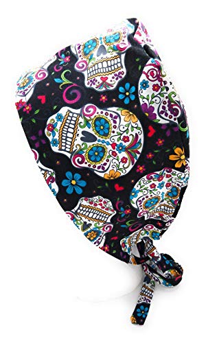 Scrub Hat Halloween Sugar Skulls Colorful Fabric Nurse Cap Doctor Do-Rag ER Skull