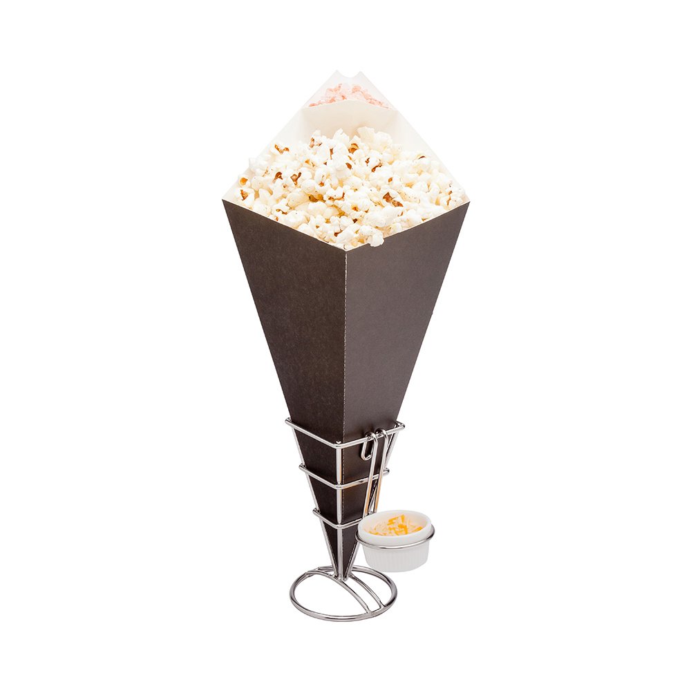 Restaurantware Cone Tek 15 Inch French Fry Cones 100 Recyclable Food Cones - Built-In Sauce Cup Grease-Resistant Lining Black Paper Snack Cones For Appetizers And Charcuterie