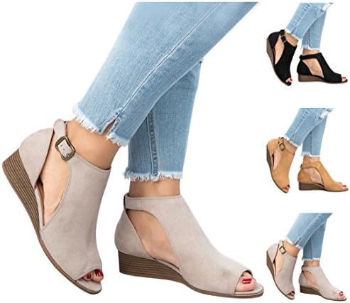 Royou Yiuoer Womens Platform Wedge Sandals Cut Out Espadrille Mid Heel Peep Toe Suede Ankle Strap Summer Shoes Beige US 8