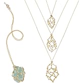 WADORN 3Pcs Crystal Holder Necklace Brass Stone Cage Jewelry Adjustable Empty Stone Pendant Holder Necklace Natural Gemstone Display Jewelry Valentine Gift for Women Jewelry Making Supplies