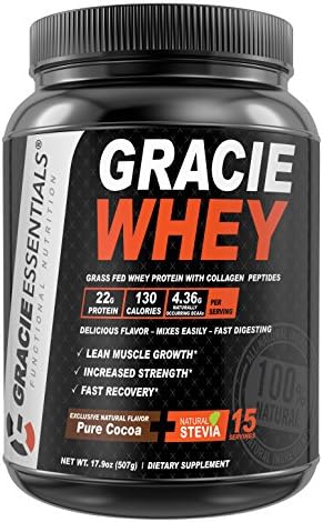 Ultimate Natural Cocoa Whey Protein Powder Mix By Gracie Essentials For Athletes - Collagen Peptides & Pure Cocoa Enhanced Maximum Nutrition & Energy Formula, Tasty Pre & Post-Workout Shake - 17.9 oz