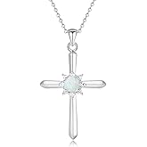 FANCIME Birthstone Cross Necklace for Women Sterling Silver Birthstone Necklace Halo Infinity Cross Pendant Necklace Fine Jewelry Valentines Day Gifts Birthday Holiday Gifts for Her, 16"+2" Inches