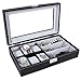 SONGMICS Black 6 Watch Box Jewelry Case Glasses Display Organizer Carbon Fiber Pattern UJWB13B