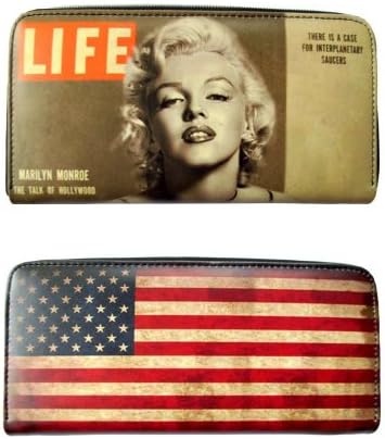 Marilyn Monroe Vintage Tea Stained USA American Flag Money ID Holder Wallet
