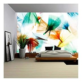 Colorful Feathers - Removable Wall Mural | Self-Adhesive Large Wallpaper - 66x96 inches