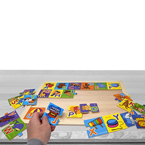Wooden Alphabet Puzzle Board - Toddler Learning ABC Toy Smart Visual Game with 26 Large Size Pictures, Words and Letter Blocks for Kids Boys Girls Entertaining and Fun To Teach and Learn - Thumbnail 4