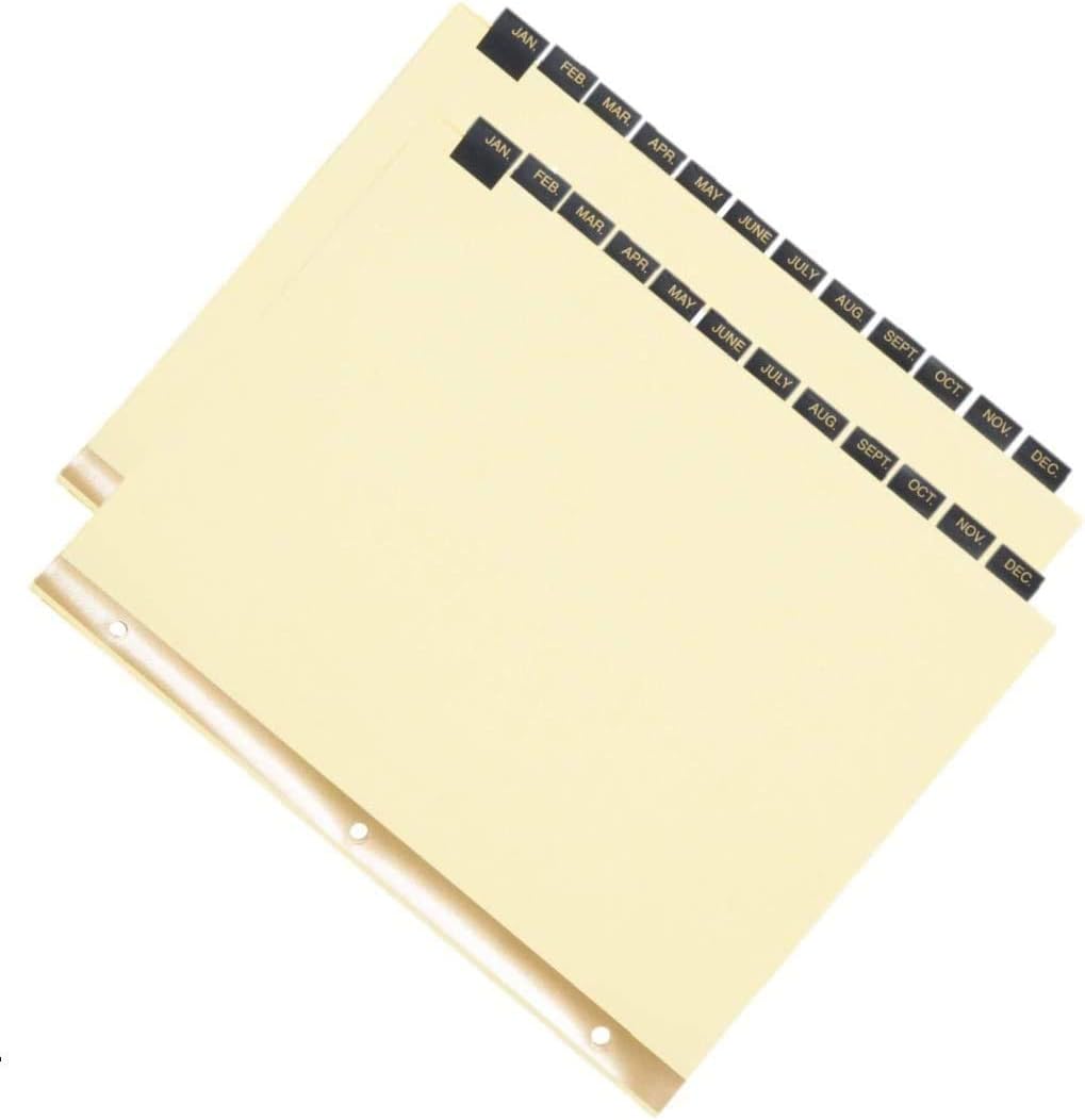 1InTheOffice 12-Tab Preprinted Month Tab Dividers, Leather-Look - 2 Pack