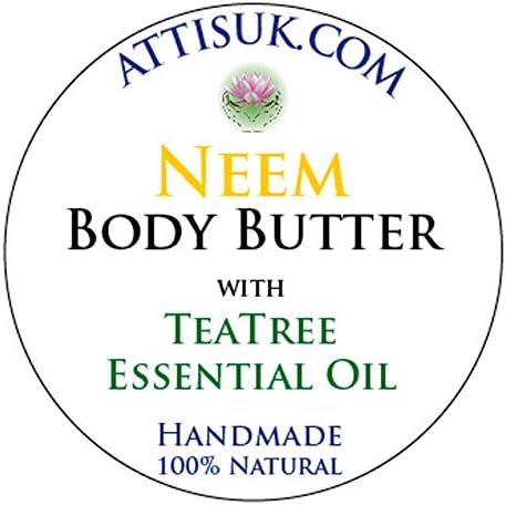 ATTIS Neem Body Butter with Tea Tree Essential Oil | Vegan | with Peach Kernel Oil and Aloe Vera | moisturiser | face cream | hand cream | natural | handmade | rejuvenating | anti wrinkle