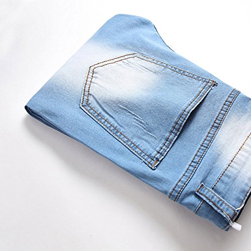 TIMEMEANS Men Slim Biker Zipper Denim Jeans Skinny Frayed Pants Distressed Rip Trousers - Thumbnail 3