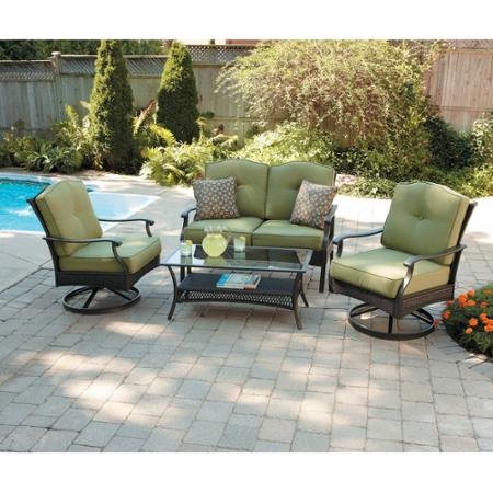 Better Homes and Gardens Providence 4-Piece Patio Conversation Set: Green: Seats 4