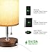 Hong-in Solid Wood Table Lamp Minimalist Design Bedside Nightstand Lamp with USB Charging Port Fabric Shade for Bedroom, Living, Study Room (Round)