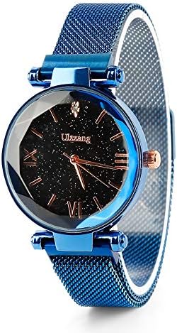 SQUAREDO Fashion Analogue Quartz Ladies Watches Magnetic Mesh Band Starry Sky Dial Simulated Diamond Wrist Watches