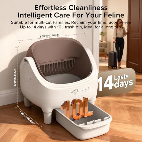 Lubadipaw Self-Cleaning Cat Litter, Cat Litter Tray, Self-Cleaning Litter, Leak-Proof/Pinching/Odour, App Control, Capacity 76L for Multiple Cats