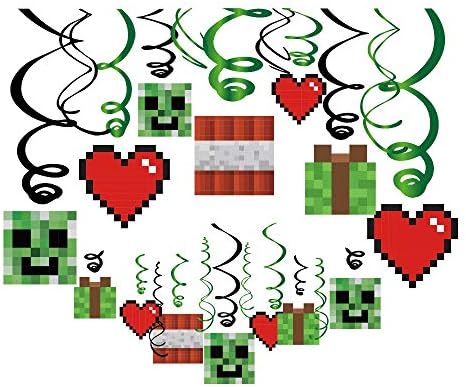 iMagitek 30 Pack Pixel Swirls Decorations for Mine Theme Party, Birthday, Baby Shower, 1st Birthday Party