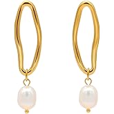 Gold Plated Titanium Steel Pearl Drop Earrings for Women – Elegant Lightweight Dangle Earrings with Artificial Pearls – Minimalist Jewelry for Everyday or Special Occasions