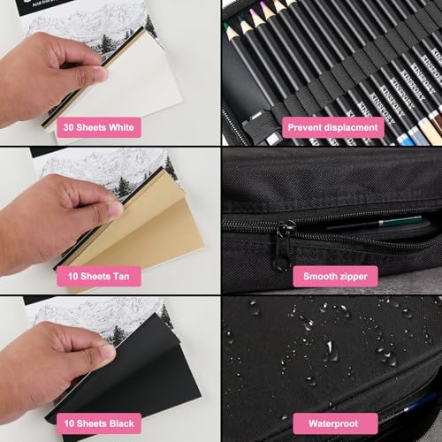 KINSPORY 78PCS Coloring Pencils with 3.0mm Soft Leads, 50-Sheet 3-Color Sketch Book, Sketching Kit with Adjustable Shoulder Strap - Art Set Gift for Adults Artists Beginners Teens Girls Boys