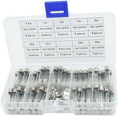 Carviya Fast-blow Glass Fuses Quick Blow Car Glass Tube Fuses Assorted Kit Amp 6x30mm 72pcs and 10pcs fuse seat