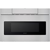 Sharp SMD2470ASY 24 in. 1.2 cu. ft. Built-In Microwave Drawer Oven | 1.2 Cubic Feet, 950 Watt, Concealed Control Panel, Digital LCD Display