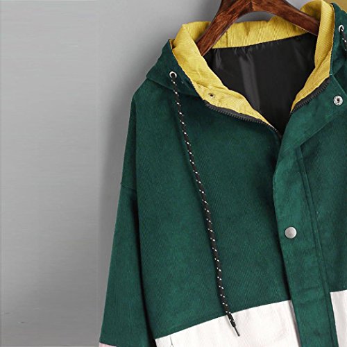 AOJIAN Women Overcoat Long Sleeve Corduroy Patchwork Oversize Zipper Jacket Windbreaker Coat (Green, S)