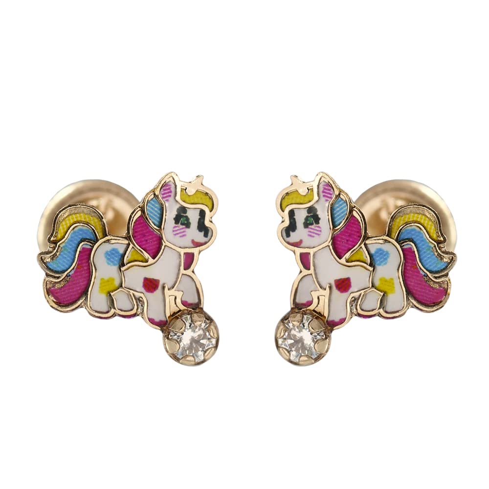 I-be, Unicorn with cubic zirconia stud earrings, 14 carat (585) gold, 35585 unicorn