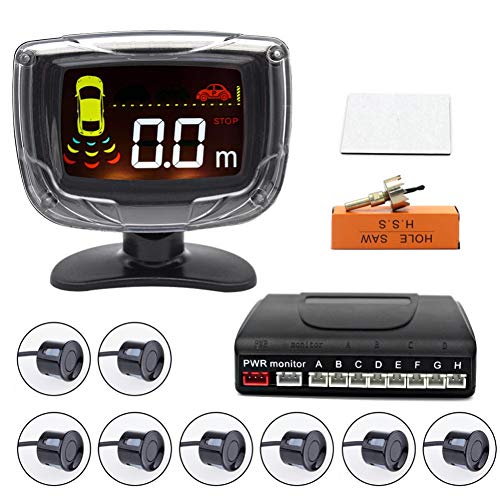 LED Display Car Rearview Reverse Radar System with 8 Parking Sensors, Sizet Front and Rear Parking Buzzer Beeps + LED Distance Display