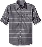 U.S. Polo Assn. Big Boys' Long Sleeve Single Pocket Sport Shirt, Medium Grey, 10/12