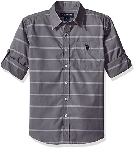 U.S. Polo Assn. Big Boys' Long Sleeve Single Pocket Sport Shirt, Medium Grey, 10/12
