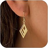 Robaice Gold Dangle Earrings for Women, 14K Gold Plated Lightweight Hypoallergenic Teardrop Drop Earrings, Trendy Leverback Minimalist Jewelry for Sensitive Ears Vacation Wear, 7-Styles