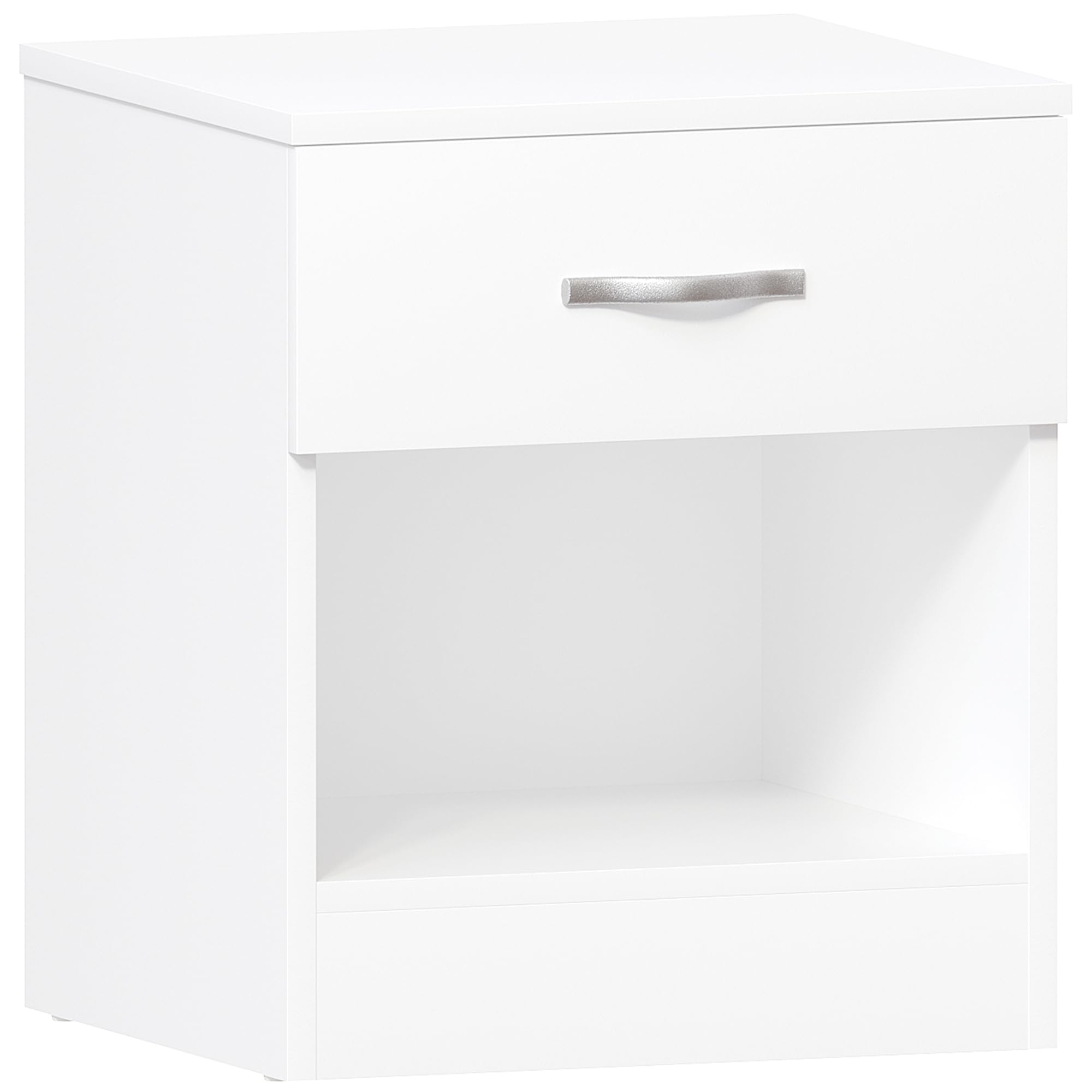 Vida Designs Large White Bedside Cabinet, 1 Drawer With Metal Handles and Runners, Unique Anti-Bowing Drawer Support, Riano Bedroom Furniture