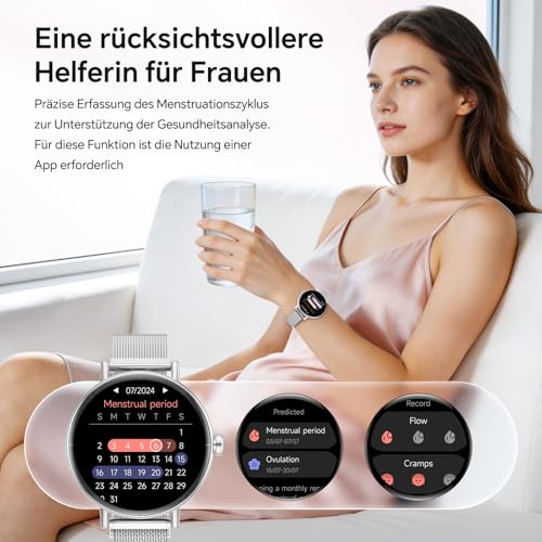 Gydom Women's Round Smartwatch 1.27 Inch Smart Watch with Phone Function, Fitness Watch with SpO2 Heart Rate Stress Calories Sleep Pedometer, 100+ Sports Modes IP68 Waterproof Sports Watch for iOS