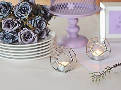 Stained Glass Geometric Votive Candle Holder Set of 2 | Dodecahedron | Housewarming Gift | Hostess Gift | Valentine's Day Gift (Copper, Silver, Black)