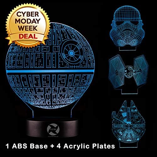 3D Optical Illusion Night Light - 7 LED Color Changing Lamp - Cool Soft Light Safe for Kids - Solution for Nightmares - Star Wars Bundle (Death Star, Storm Trooper, Millennium Falcon and Tie Fighter)