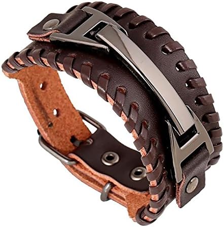 Men Leather Bracelet Punk Braided Rope Alloy Bracelet Bangle (502)