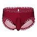 YiZYiF Sissy Pouch Panties Men's Lace Transparent Bikini Open Butt Bikini Thongs Wine Red Large(Waist 29.0-41.0