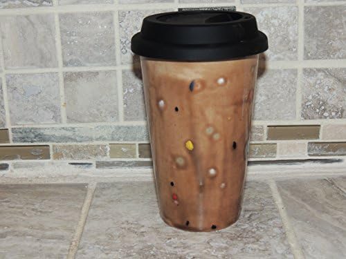 Mug,Handmade ceramic Travel Mug : Unique Tan speckled glaze. Food and dishwasher safe. Silicone Lid