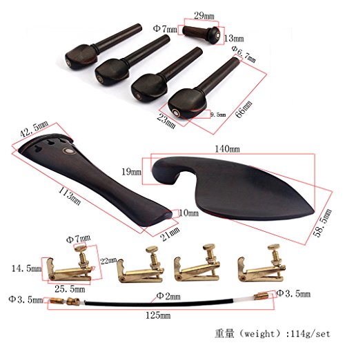 image for MonkeyJack Violin Ebony Accessory Set 4/4 Tunning Pegs Endpin Tailpiec