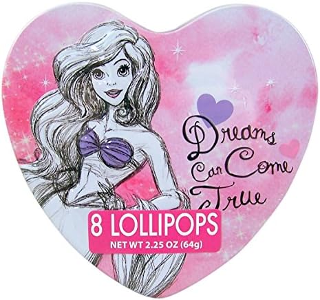Disney Princess Ariel Valentine's Day Heart Tin with Heart Lollipops, 2.25 oz