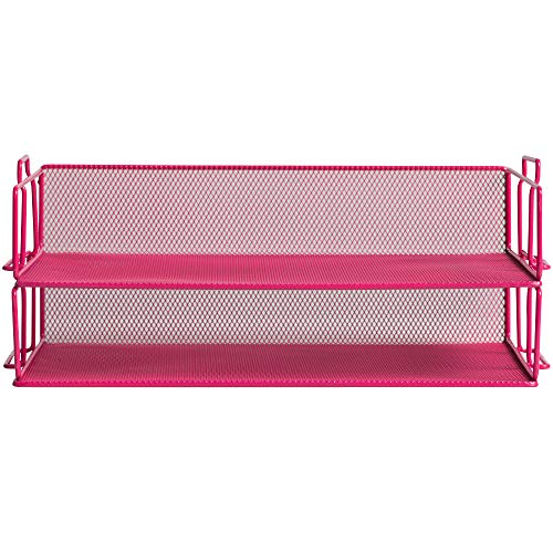 Klickpick Office 2 Tier Stackable Heavy Duty Metal Desktop Letter Tray File Organizer Sorter Desk Document Organizer Shelf Tray Magazine Holder Paper File Newspaper Organizer Tray - Pink - Thumbnail 2